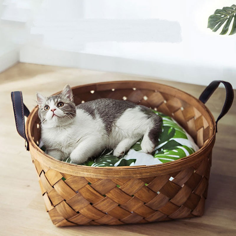 Bamboo Cat Bed House Kennel Nest